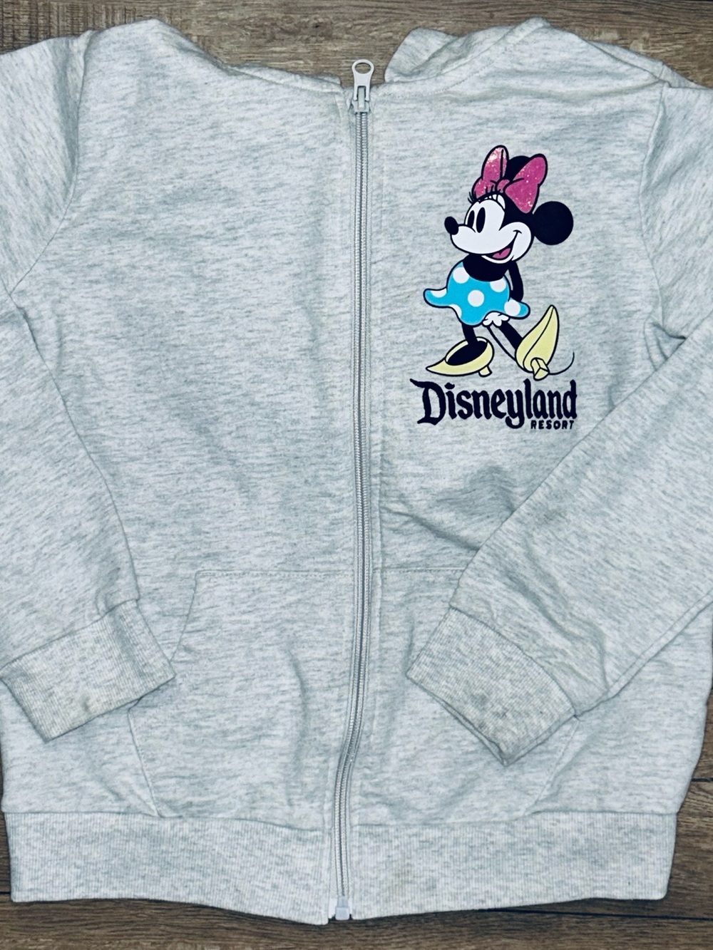 Disney Full Zip Hoodie Jacket Disneyland Resort Minnie Mouse Size 9/10 Gray